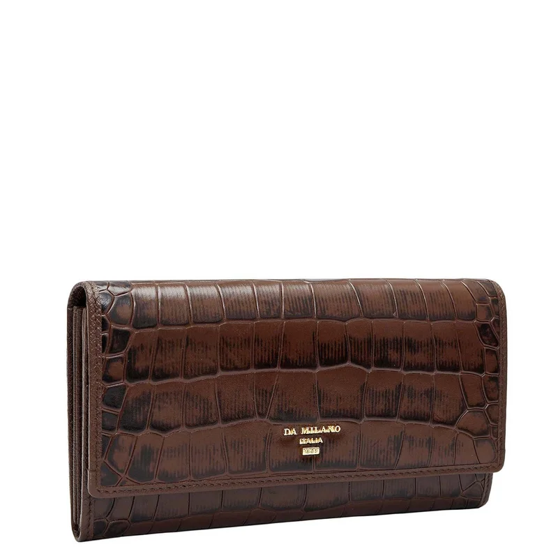 دا ميلانو Croco Leather Ladies Wallet - Walnut